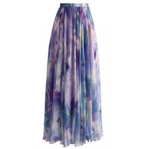 Chicwish Dancing Watercolor Maxi Skirt
